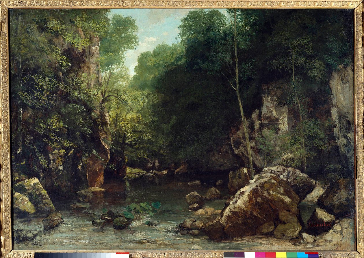 The covered stream, known as the entrance to the Vallee du Puits-Noir, Doubs: Effect of Twilight by Gustave Courbet