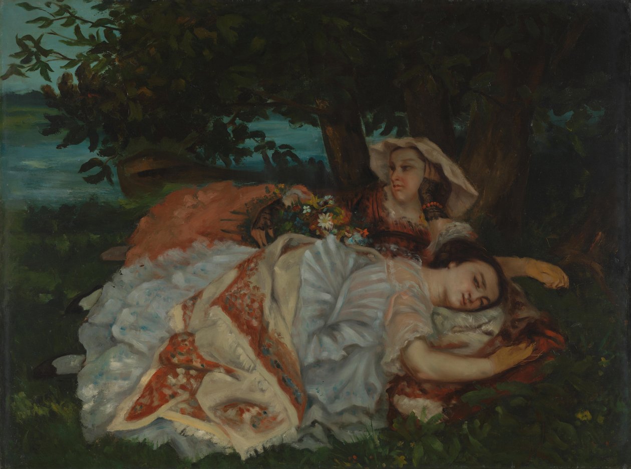 Young Ladies on the Bank of the Seine, before 1857 by Gustave Courbet