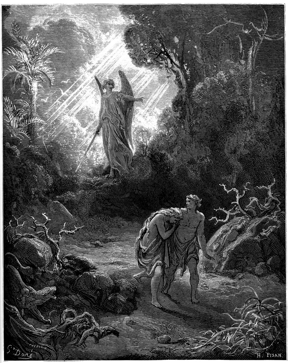 Adam and Eve Expelled from Paradise - Illustration by Gustave Dore for The Bible by Gustave Dore