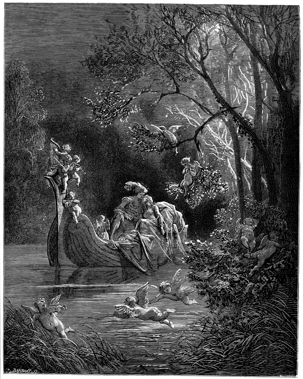 Alcina and Ruggiero as Happy Lovers Out Fishing by Gustave Dore