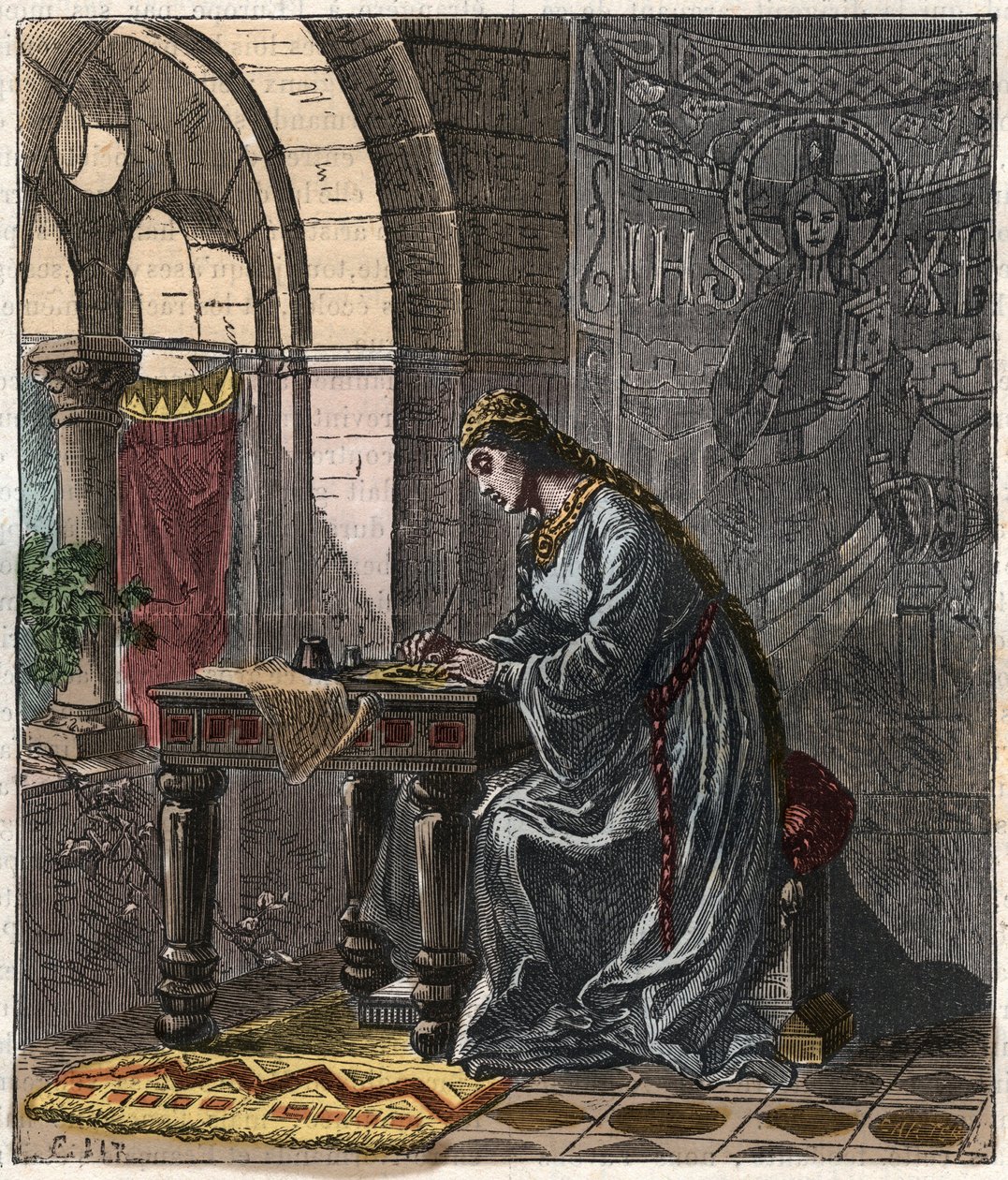 Bertrade of Montfort, Queen of France, in Fontevrault - Engraving by Gustave Dore in 