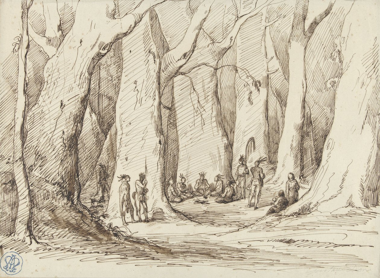 Gathering of Native Americans in a Forest by Gustave Dore
