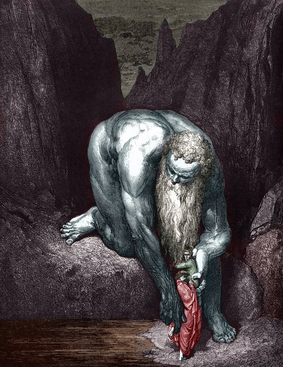 Dante and Virgil meet Giant Anthee, illustrated by Gustave Dore by Gustave Dore