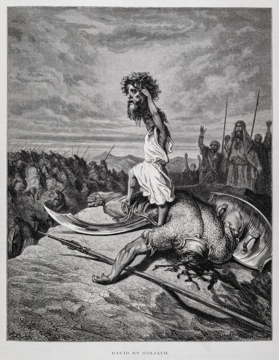 David Slays Goliath, Illustration from the Dore Bible by Gustave Dore