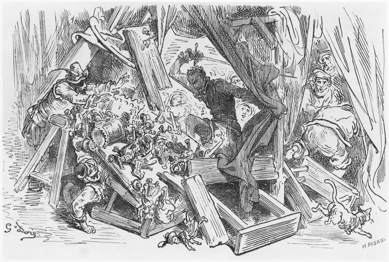 Don Quixote Fighting the Puppets, illustration from 