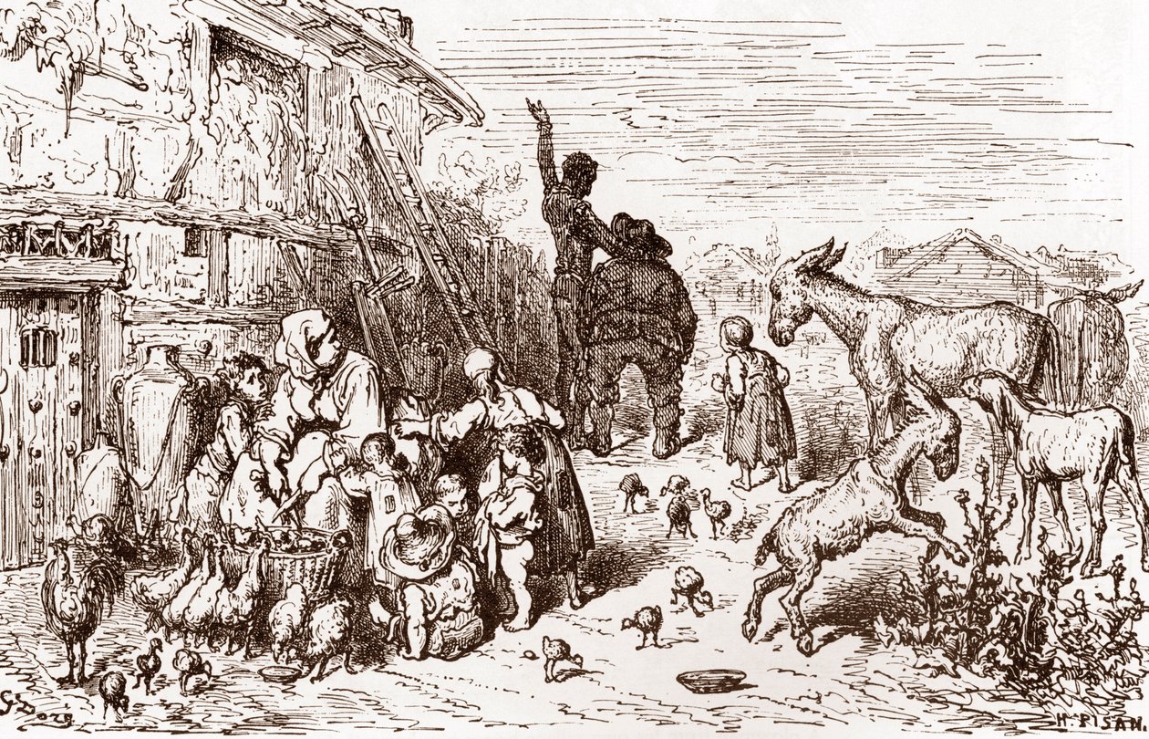 Don Quixote Persuades His Neighbor Sancho Panza to Become His Squire, Engraving by Gustave Dore for 