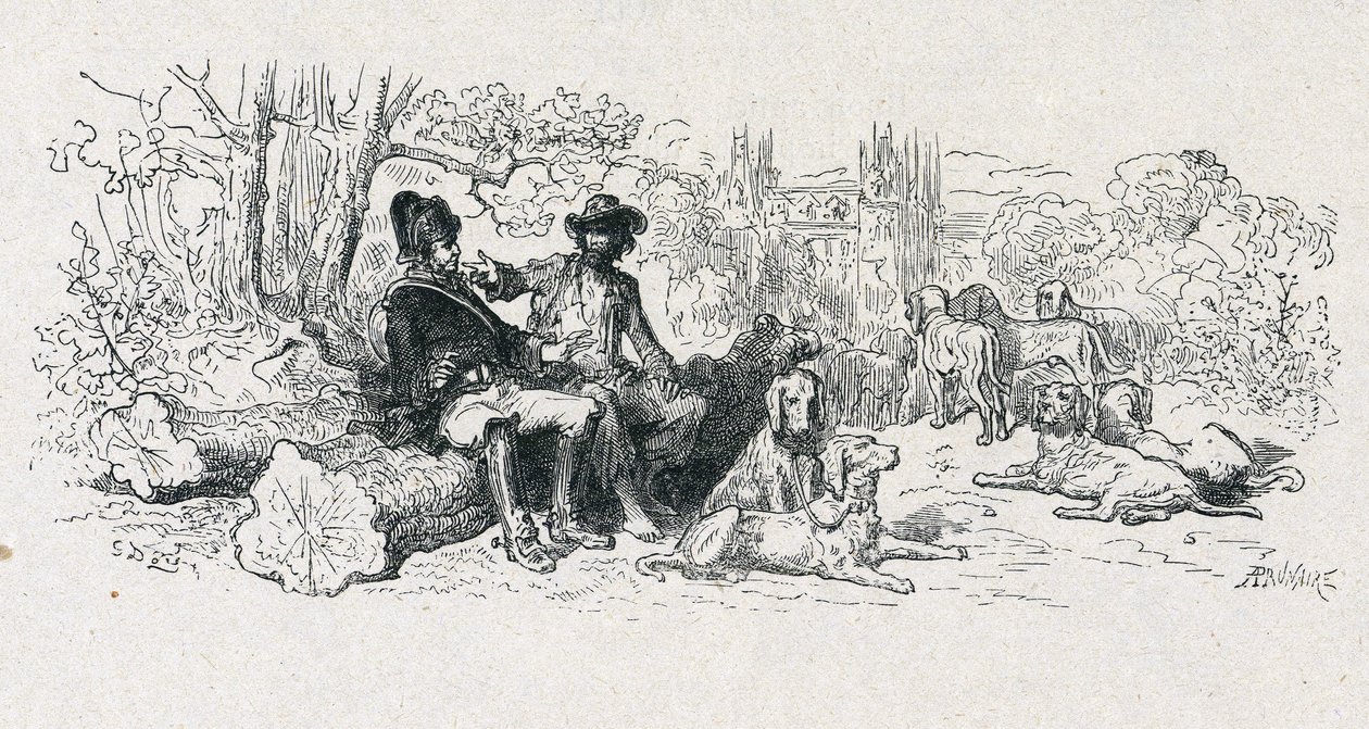 Fable of La Fontaine: The Wolf and the Dog by Gustave Dore