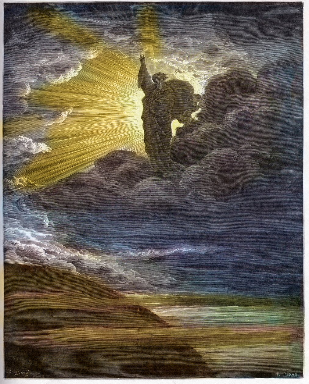 God creating light - The Creation of Light - Old Testament (Genesis) - Creation of light - engraving in 