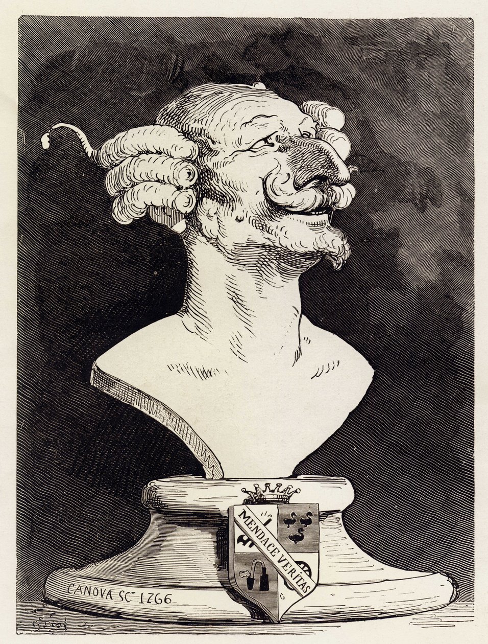 Imaginary Bust Representing the Baron of Munchausen, Illustration by Gustave Dore for The Adventures of the Baron of Munchausen by Rudolph Er by Gustave Dore