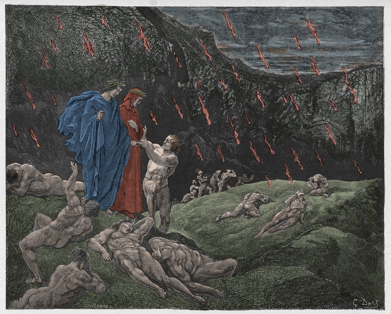 Inferno, Canto 15: Brunetto Latini Accosts Dante, Illustration from "The Divine Comedy" by Dante Alighieri, 1885 by Gustave Dore