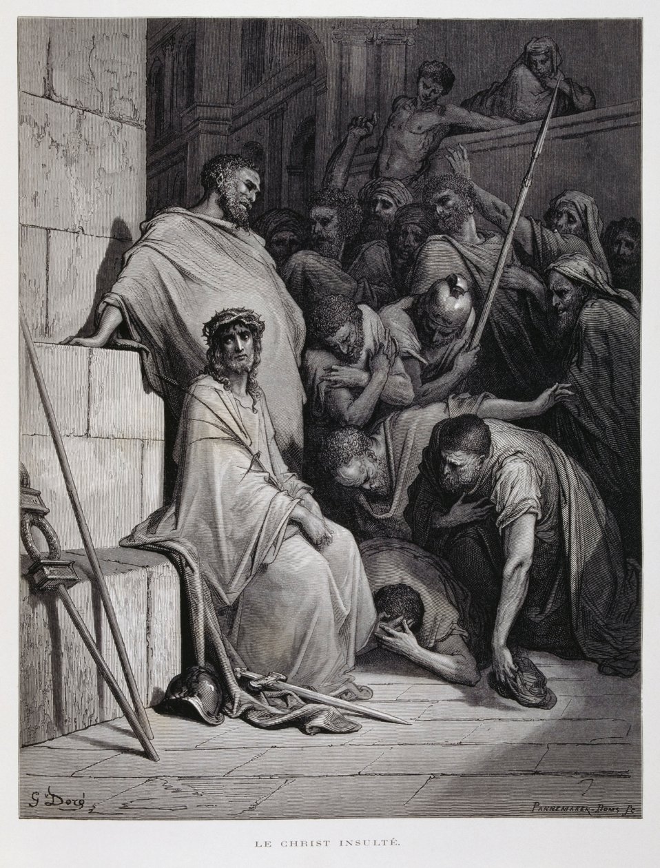 Insults for Christ during his trial, Illustration from the Dore Bible by Gustave Dore