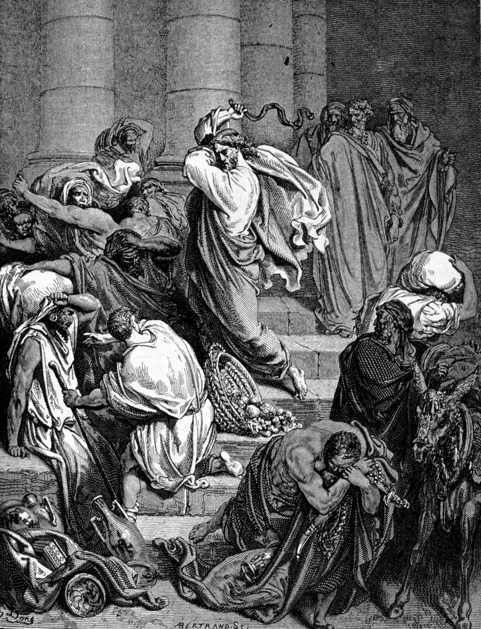 Jesus Christ chases the merchants of the Temple. Illustration by Gustave Doré by Gustave Dore