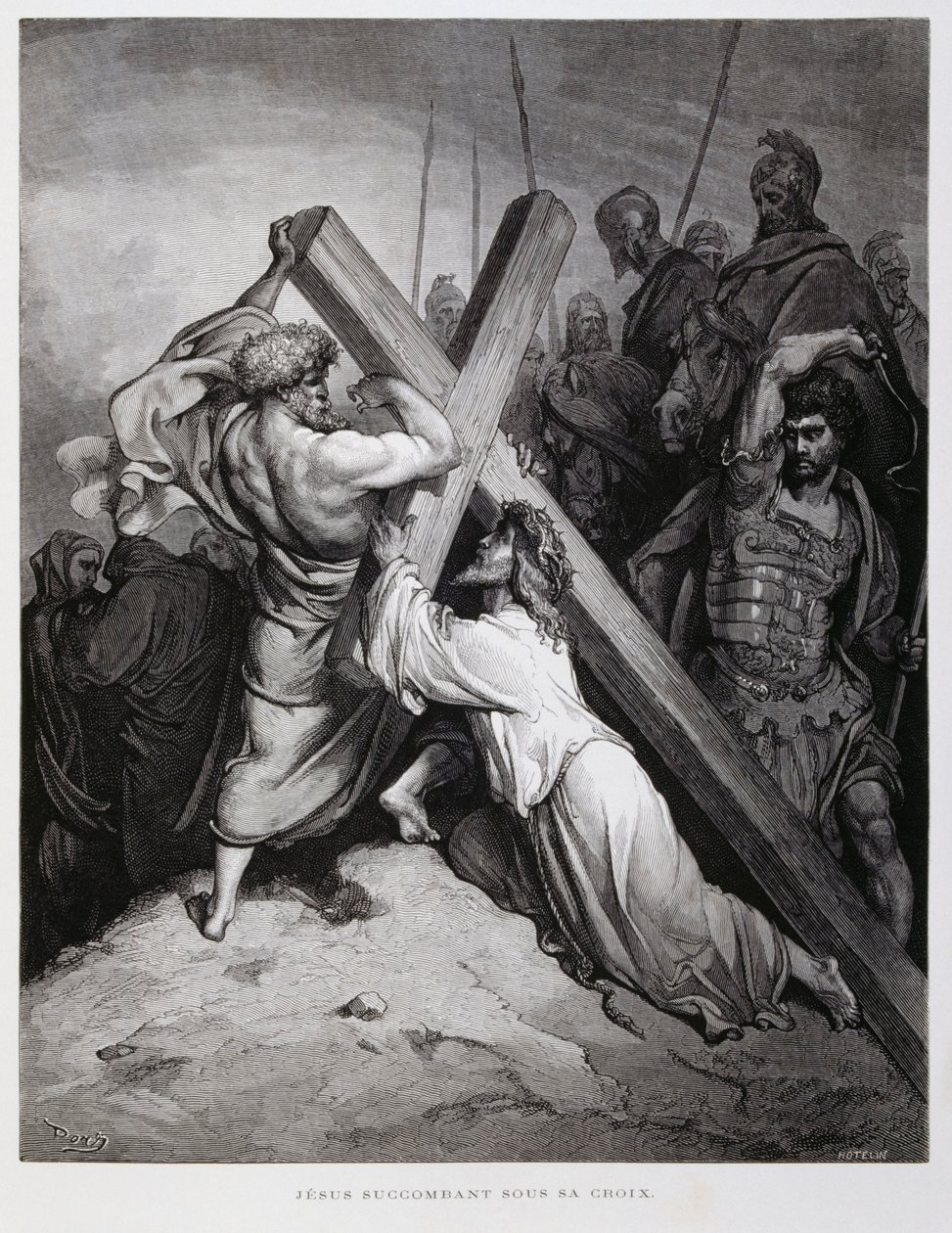 Jesus carries the cross, Illustration from the Dore Bible by Gustave Dore