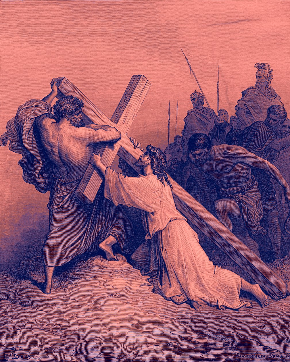 Jesus falling beneath the cross by Gustave Dore