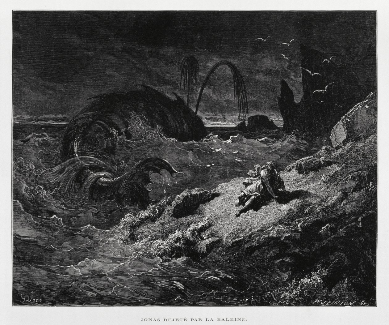 Jonah Ejected onto Dry Land by the Whale (Illustration from the Dore Bible) by Gustave Dore