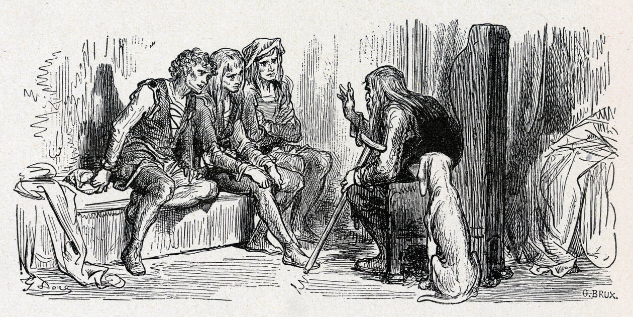 The Farmer and His Children (engraving from 1861-1868) by Gustave Dore