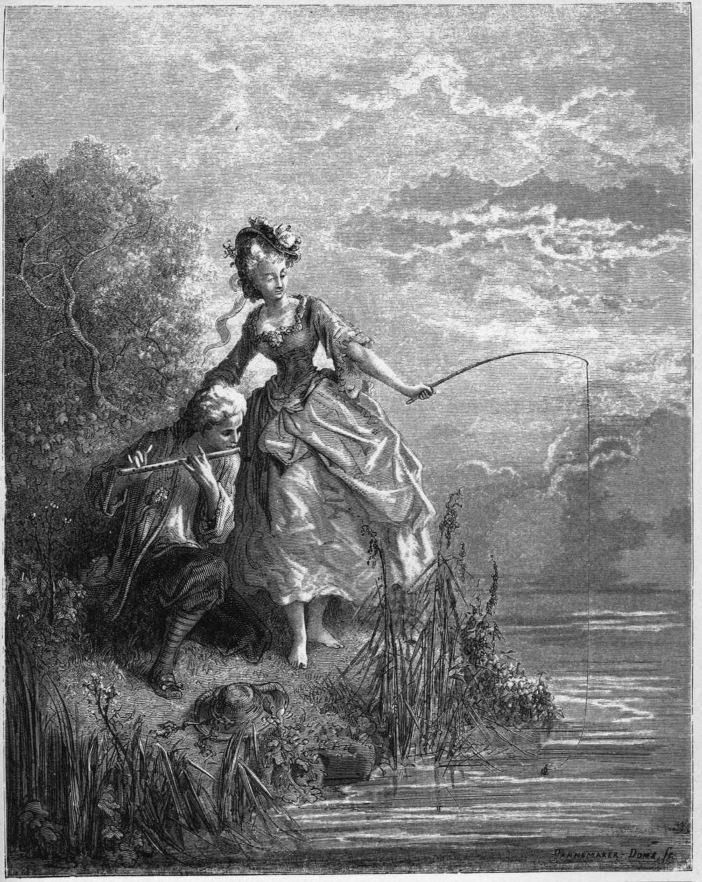 The Fishes and the Shepherd Who Plays the Flute - from "Fables" by Jean de La Fontaine by Gustave Dore