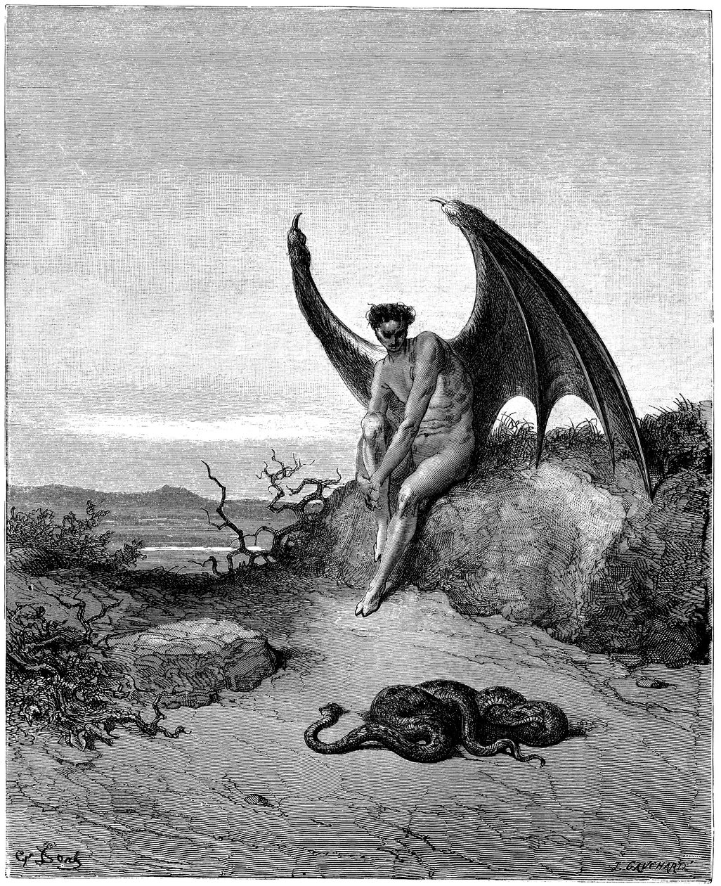 Lucifer Meets the Serpent. Illustration by Gustave Dore for 