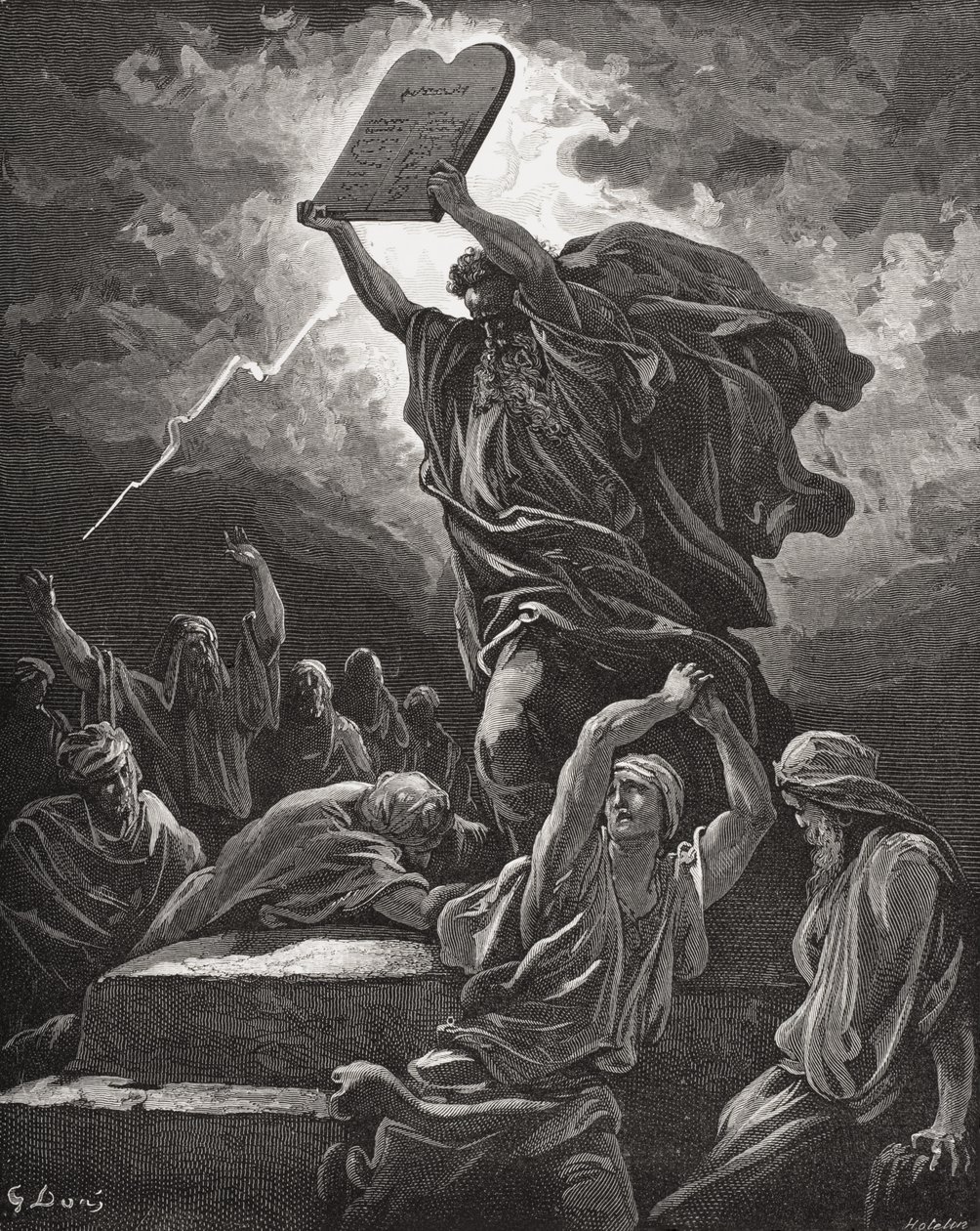 Moses Breaking the Tablets of the Law, Exodus 32:19, Illustration from Dore