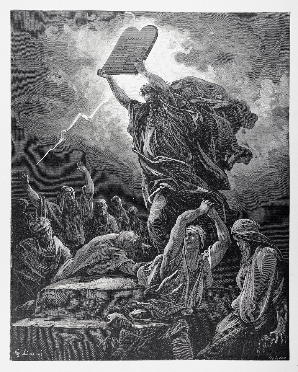 Moses Breaking the Tablets of the Law, engraved by Hotelin, c.1868 by Gustave Dore