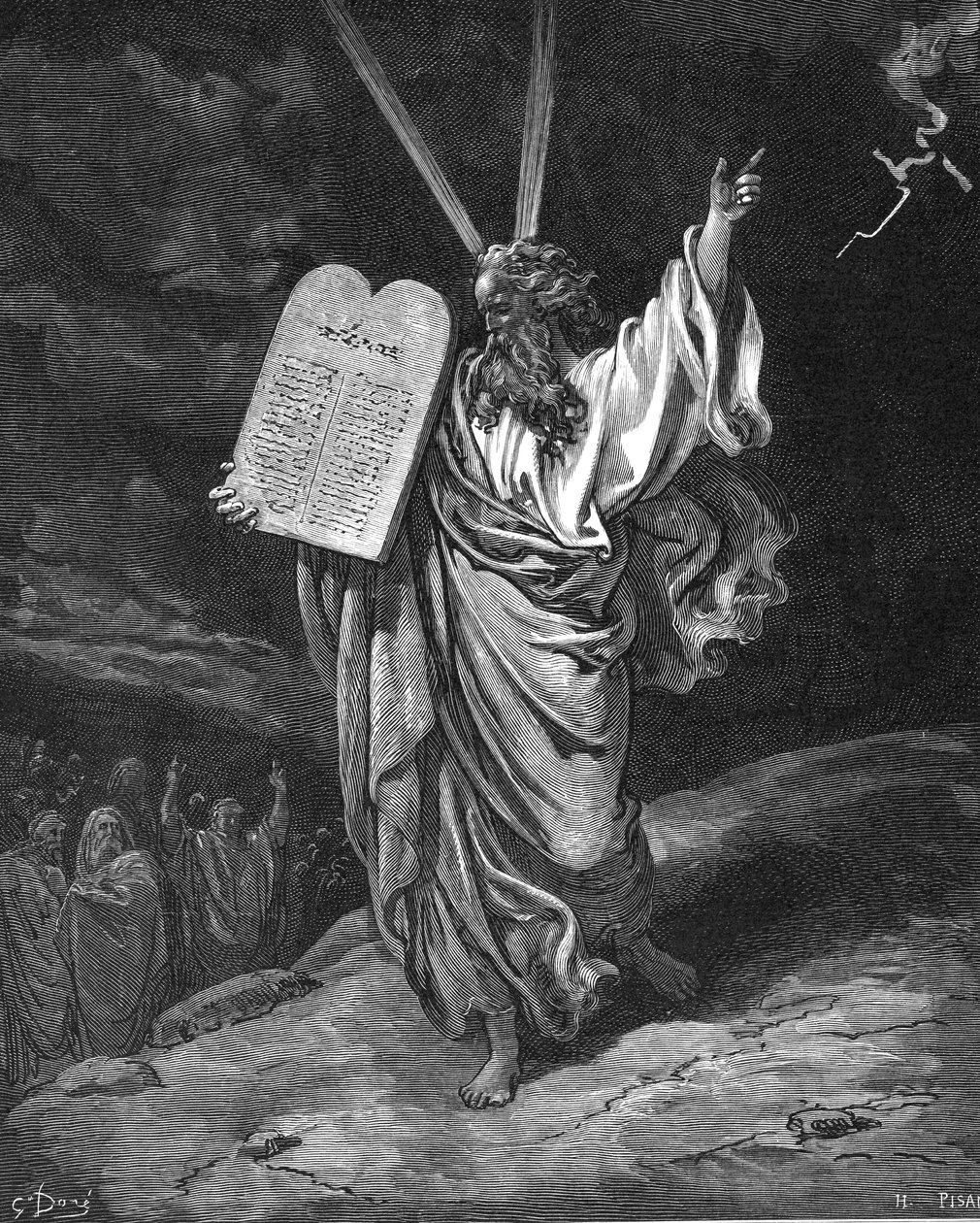 Moses descending from Mount Sinai with the tablets of the Ten