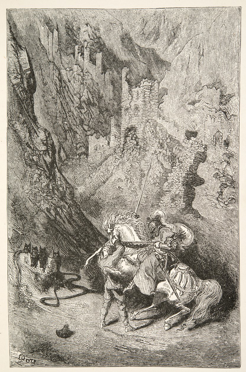 On the Way to the Green Chapel, from Stories of the Days of King Arthur by Charles Henry Hanson, pub.1898 by Gustave Dore