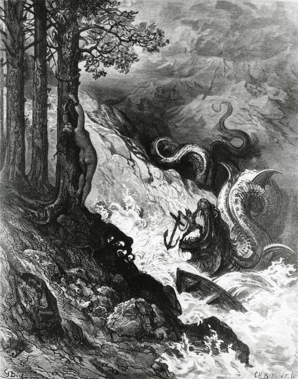 Orlando fights against the orc, from The Frenzy of Orlando, by Paul Gustave Dore, illustration by Gustave Dore