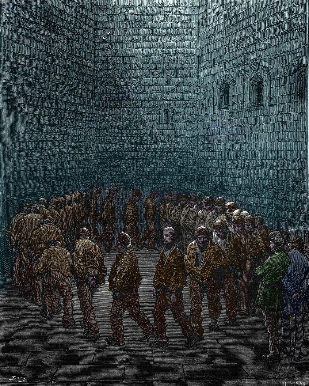 Prisoners doing the rounds in the yard of Westgate prison in London, by Gustave Dore by Gustave Dore