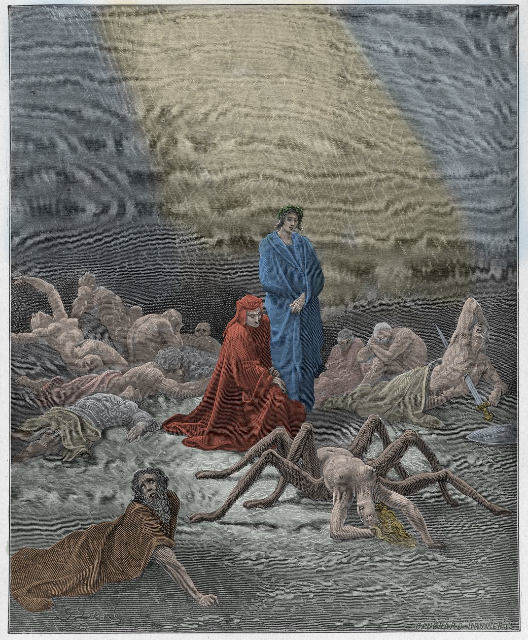 Purgatorio, Canto 12: Dante views the soul of Arachne, illustration from 