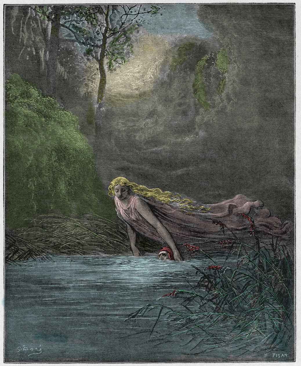 Purgatorio, Canto 31: Dante Submerged in the River Lethe, Illustration from "The Divine Comedy" by Dante Alighieri, 1885 by Gustave Dore