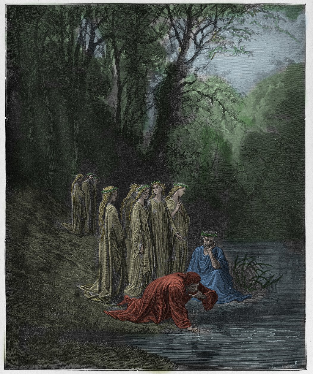 Purgatorio, Canto 33: Dante Drinks of the River Eunoe, Illustration from 