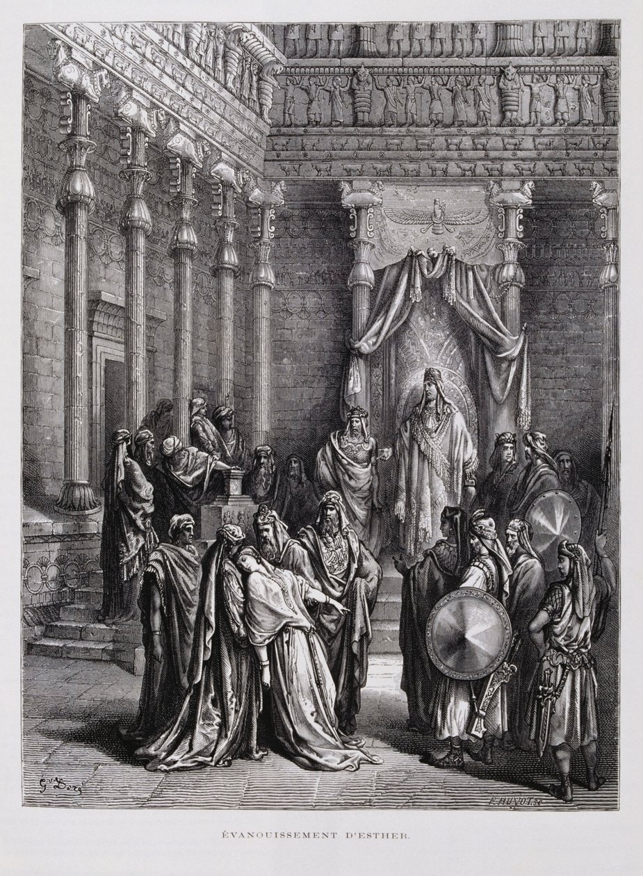 Queen Esther faints before the King, Illustration from the Dore Bible by Gustave Dore