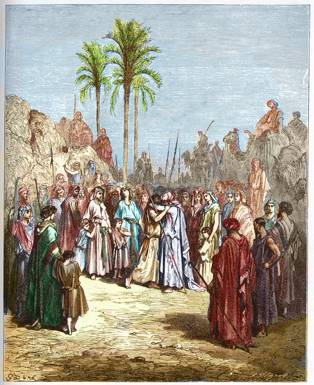 Reconciliation between Jacob and Esau - Reconciliation of Jacob and Esau Genese, XXXIII, 4 - Engraving from 