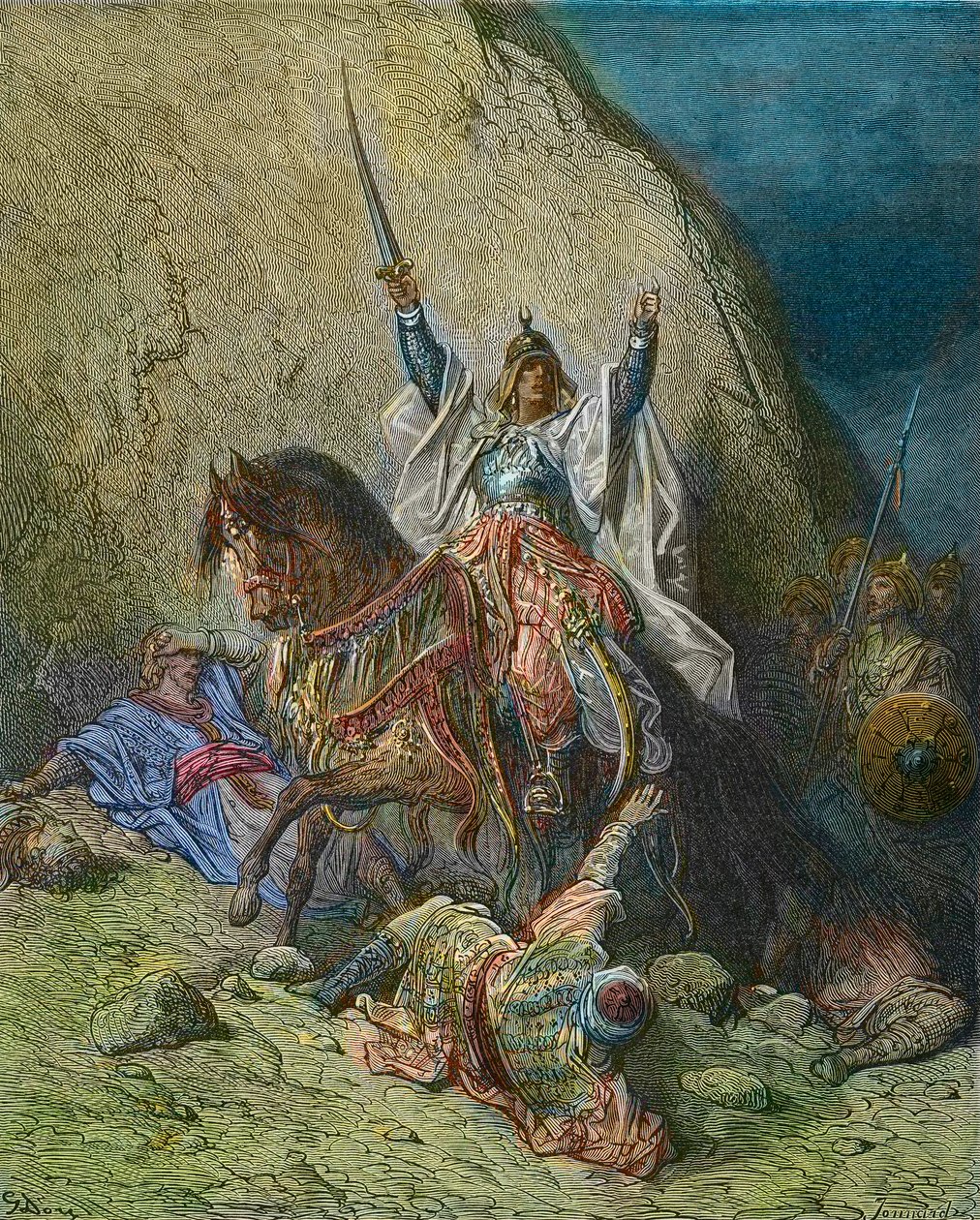 Saladin the Magnificent - King Saladin (Salah al Din Yusuf al-Ayyubi) commander of the Muslim forces against the crusades - 19th century colour engraving by Gustave Dore - from History of the Crusades by Joseph-Francois Michaud by Gustave Dore