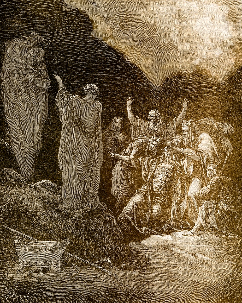 Saul and the medium / witch of Endor - Bible by Gustave Dore