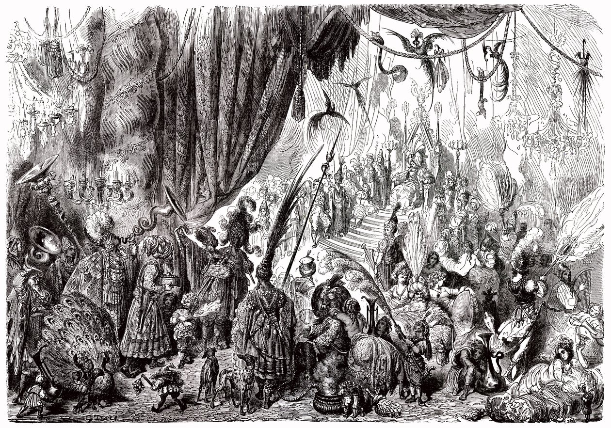 Sindbad the sailor (Sinbad) - tale of the thousand and one (1001) nights - illustration by Gustave Dore - Maxwell edition 1865 - Sixth voyage: the court of the king of Serendib by Gustave Dore