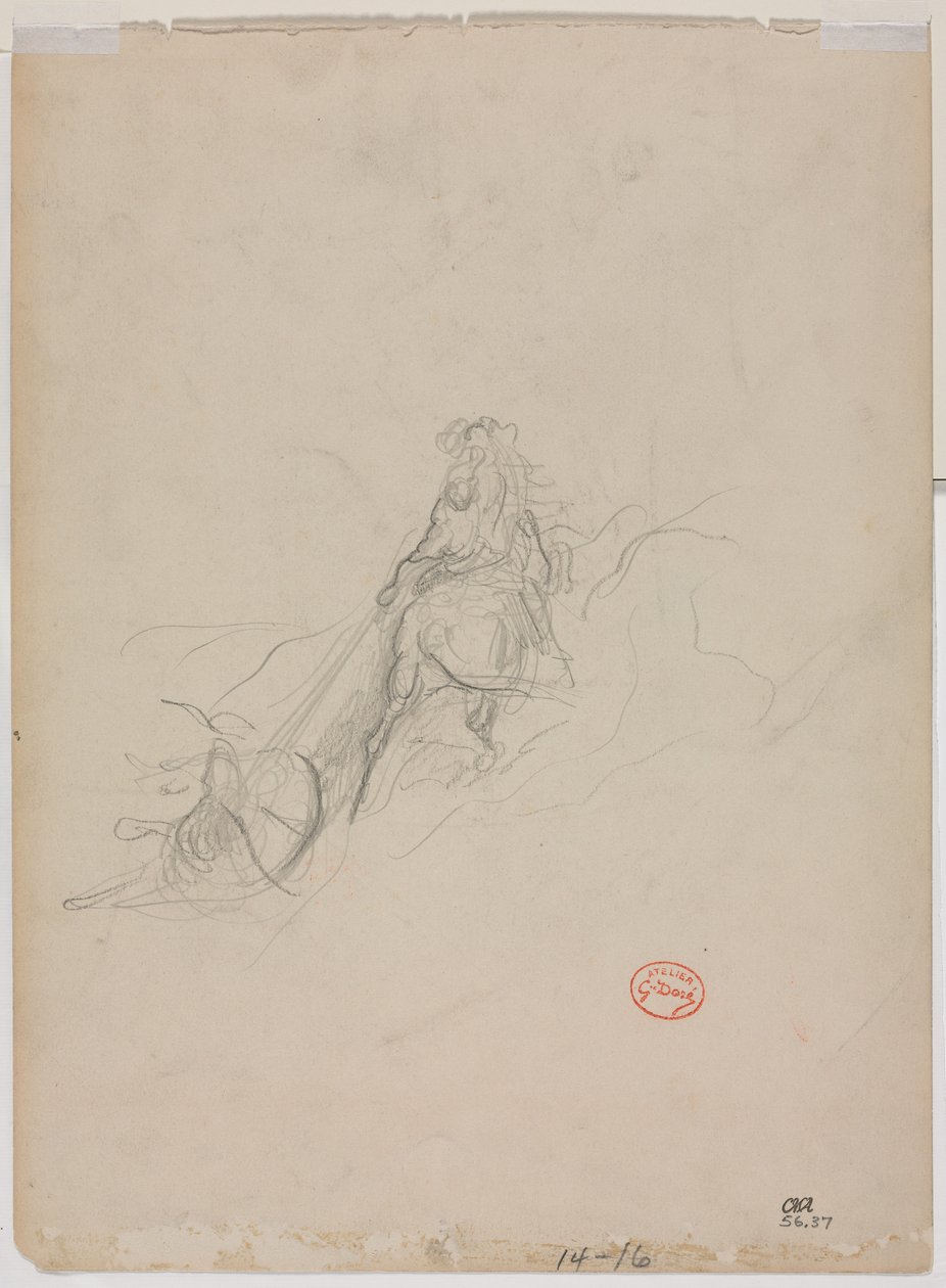 Sketch of Hunting Scene by Gustave Dore