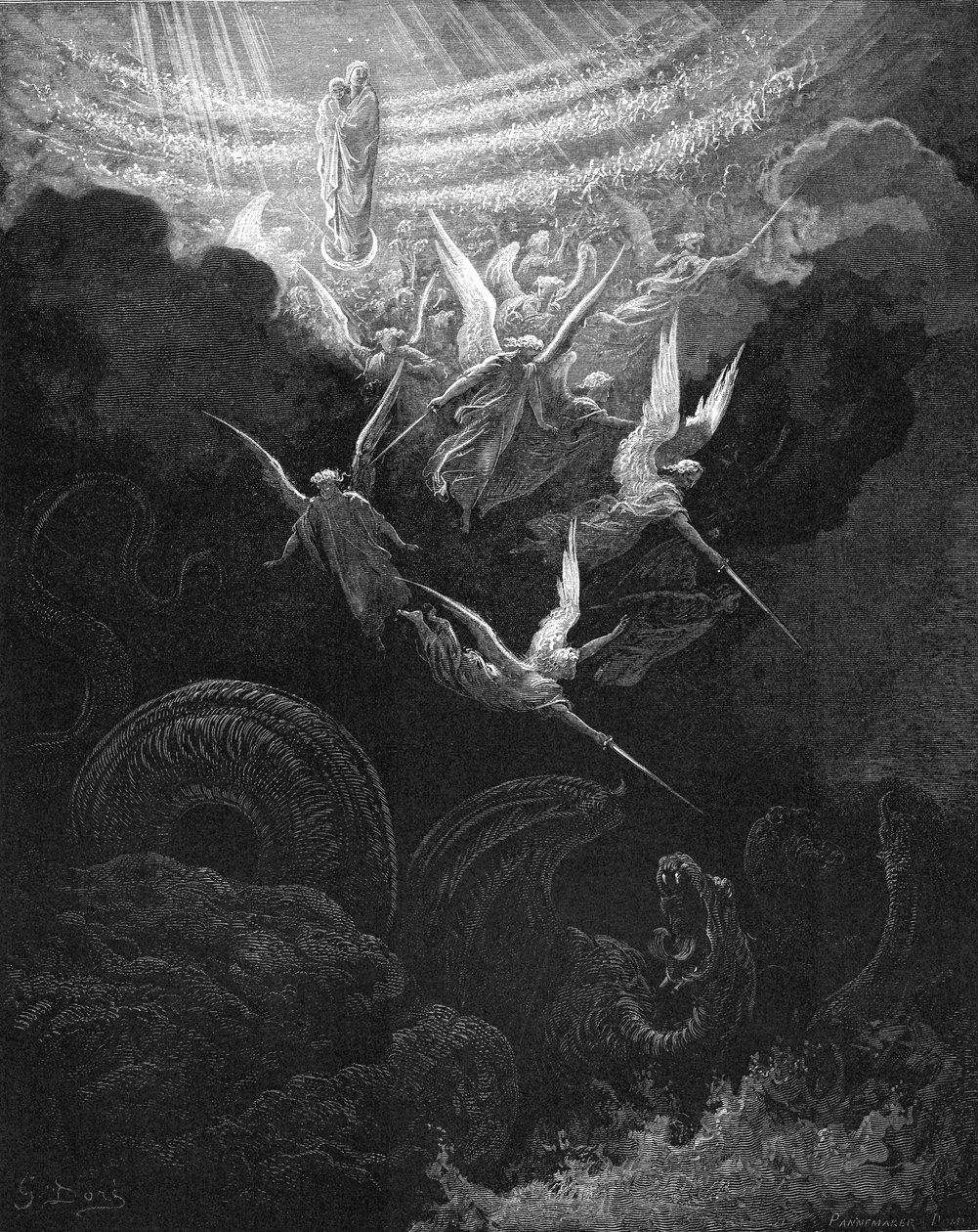 The Archangel Michael and His Angels Fighting the Dragon by Gustave Dore