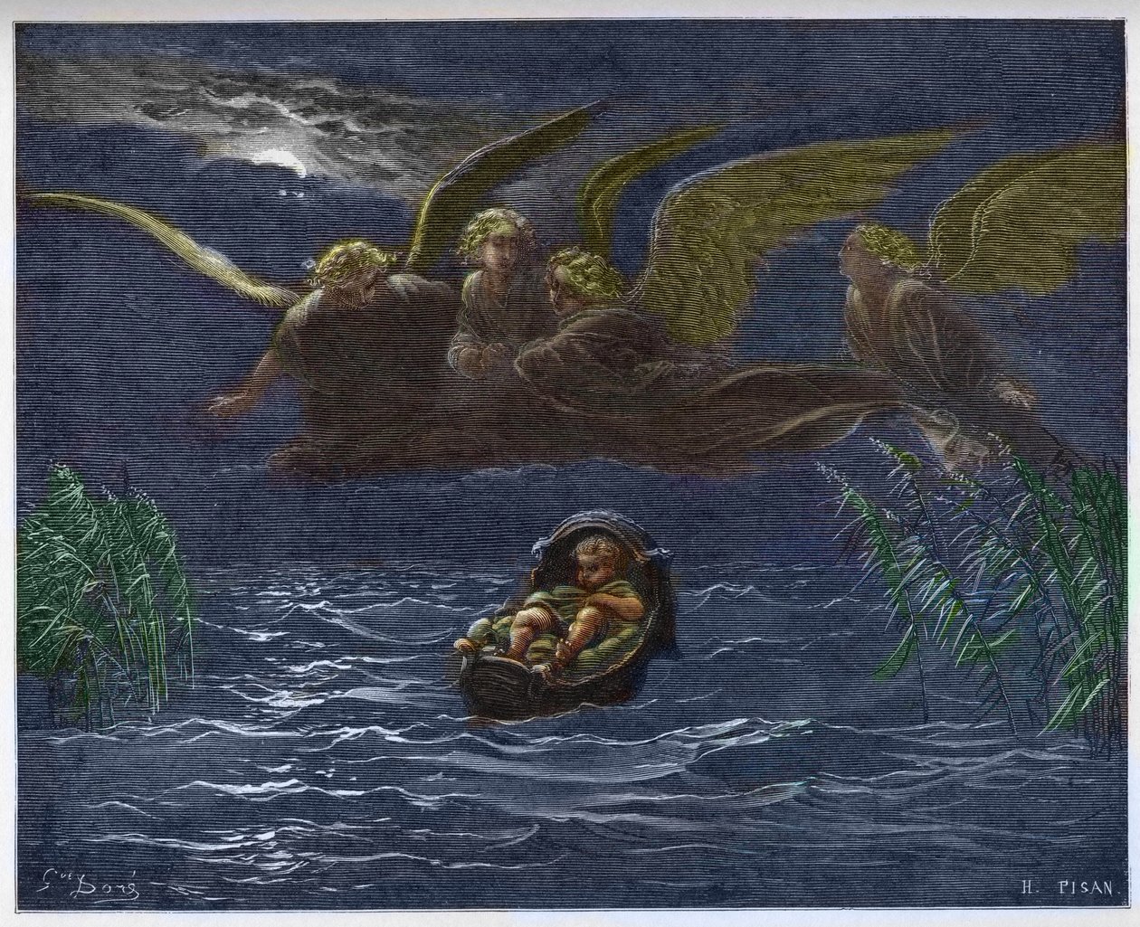 The Child Moses on the Nile surrounded by the Guardian Angels by Gustave Dore