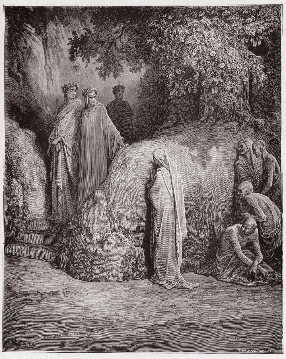 The Divine Comedy, Purgatorio, Canto 23: Dante recognizes the shade of Forese among the gluttons - by Dante Alighieri (1265-1321) - Illustration by Gustave Dore (1832-1883) by Gustave Dore