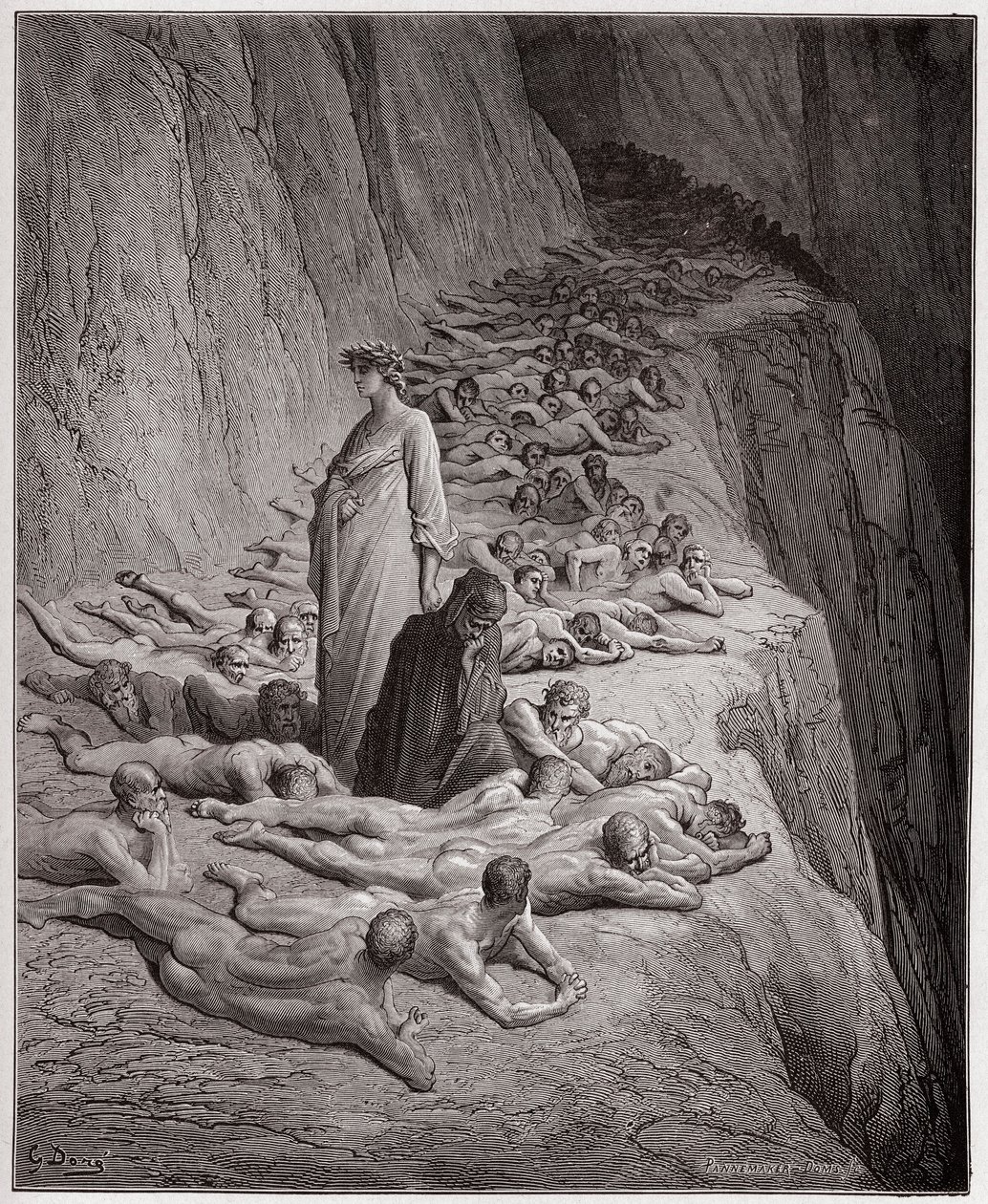 The Divine Comedy, Purgatorio, Canto 19: The souls of the avaricious: Adrian V speaks to Dante - by Dante Alighieri (1265-1321) - Illustration by Gustave Dore (1832-1883) by Gustave Dore