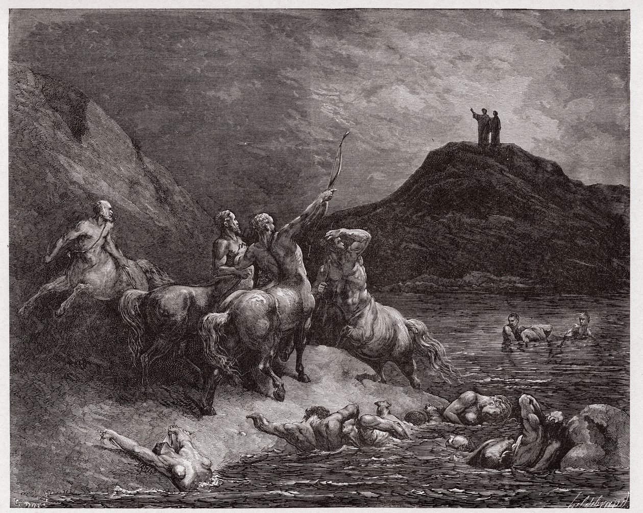 The Divine Comedy, Inferno, Canto 12: Nessus and the Centaurs - by Dante Alighieri (1265-1321) - Illustration by Gustave Dore (1832-1883) by Gustave Dore