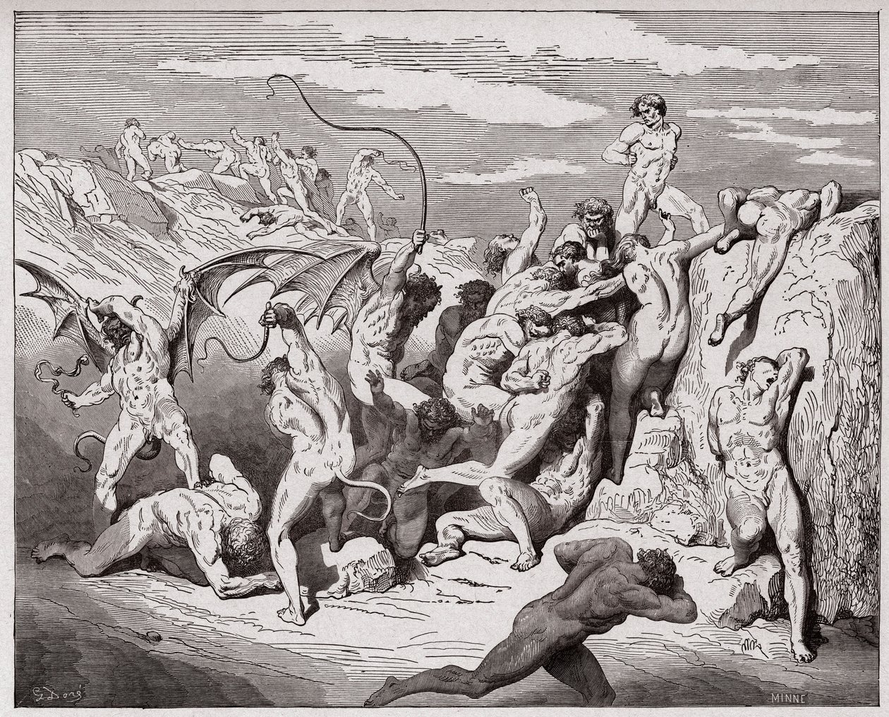 The Divine Comedy, Inferno, Canto 18: Devils and seducers - Illustration by Gustave Dore (1832-1883) by Gustave Dore