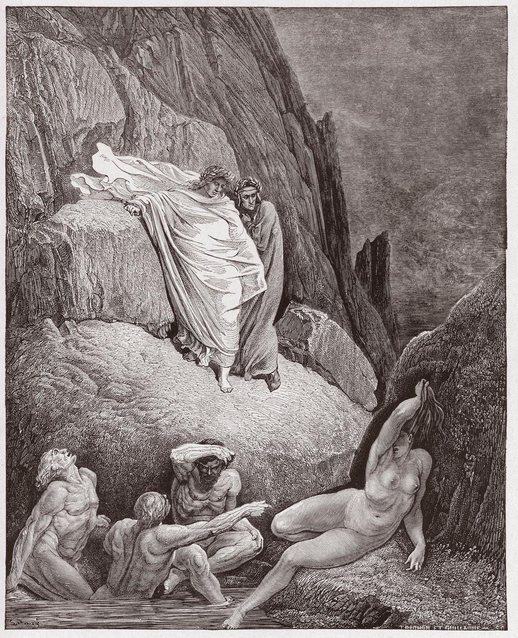 The Divine Comedy, Inferno, Canto 18: Virgil Shows Dante the Shade of Thais - by Dante Alighieri (1265-1321) - Illustration by Gustave Dore (1832-1883) by Gustave Dore