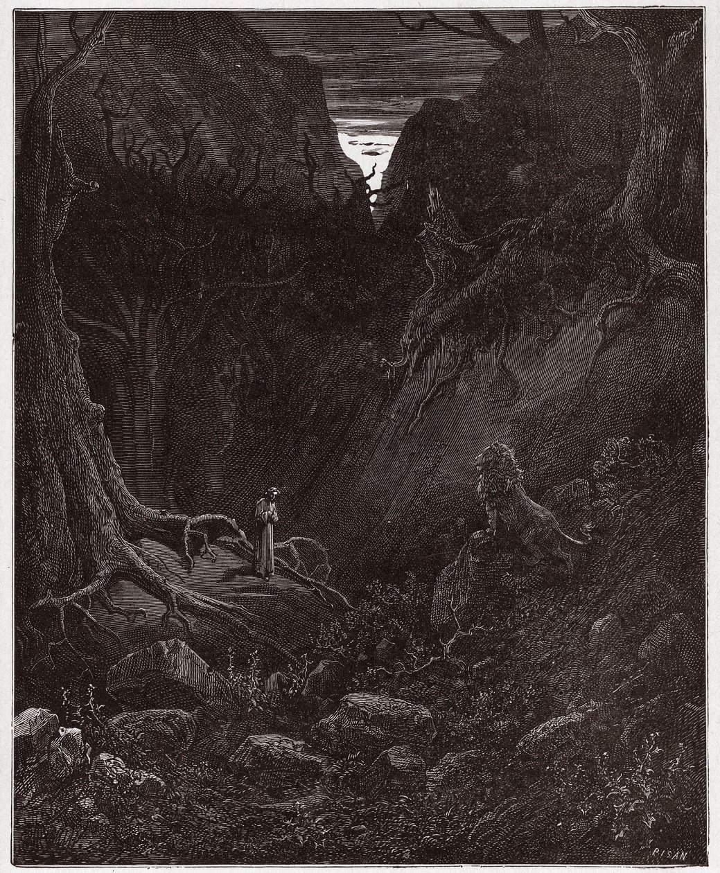 The Divine Comedy, Inferno, Canto 1: The lion suddenly confronts Dante - Illustration by Gustave Dore by Gustave Dore