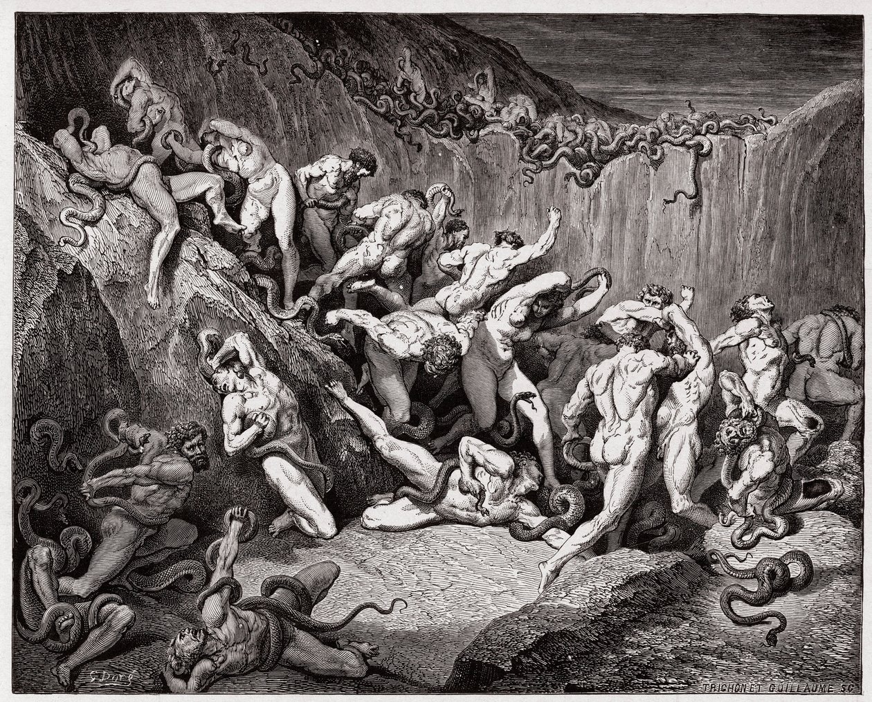 The Divine Comedy, Inferno, Canto 24: The thieves tormented by serpents (Illustration by Gustave Dore) by Gustave Dore