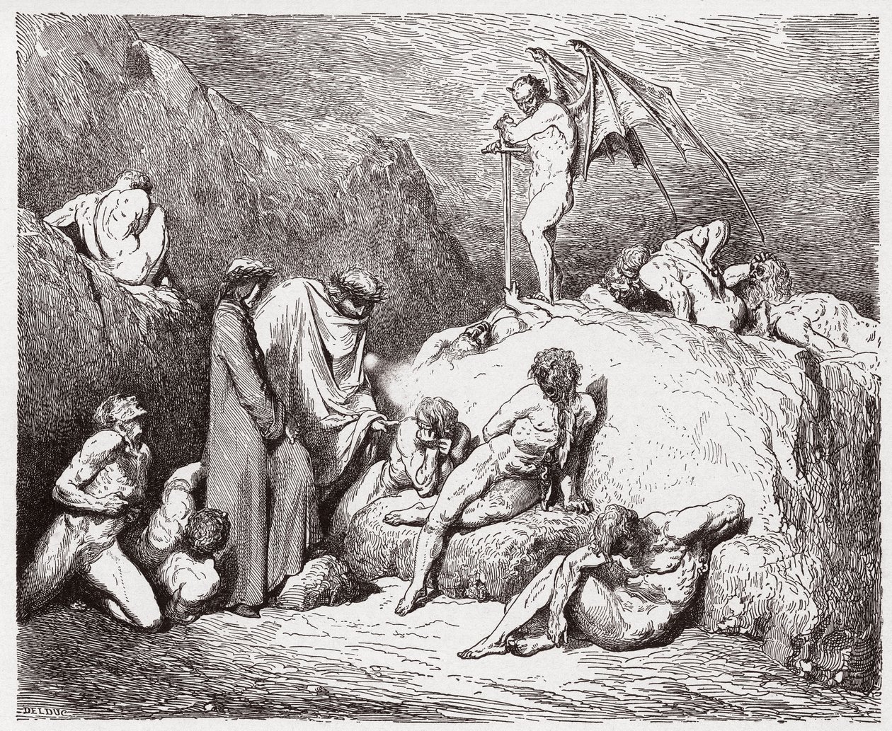 The Divine Comedy, Inferno, Canto 28: Mutilated sowers of discord in the ninth bolgia - by Dante Alighieri (1265-1321) - Illustration by Gustave Dore (1832-1883) by Gustave Dore