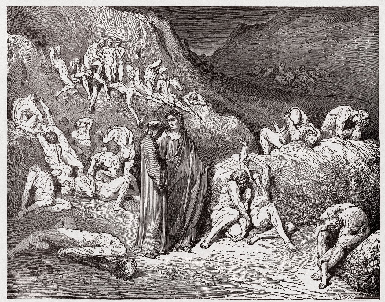 The Divine Comedy, Inferno, Canto 29: The falsifiers and forgers tormented with itching - Illustration by Gustave Dore by Gustave Dore