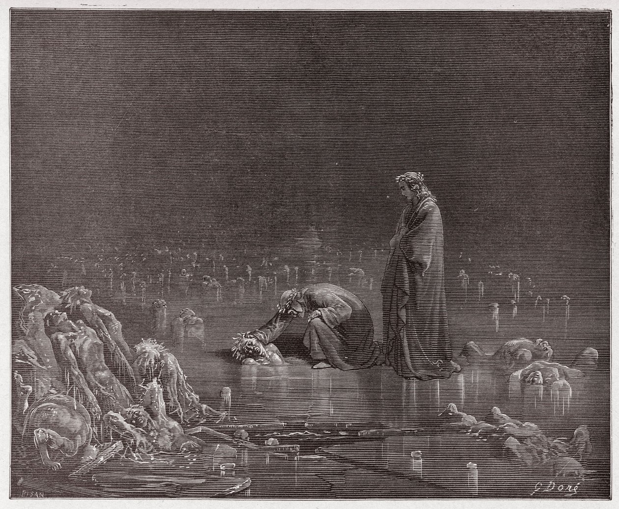 The Divine Comedy, Inferno, Canto 32: Dante addresses the traitor Bocca degli Abati (Illustration by Gustave Dore) by Gustave Dore