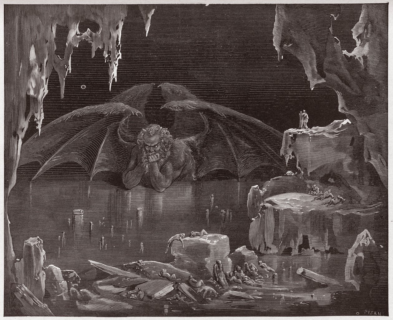 The Divine Comedy, Inferno, Canto 34: Lucifer, King of Hell, Frozen in the Ice - by Dante Alighieri (1265-1321) - Illustration by Gustave Dore (1832-1883) by Gustave Dore